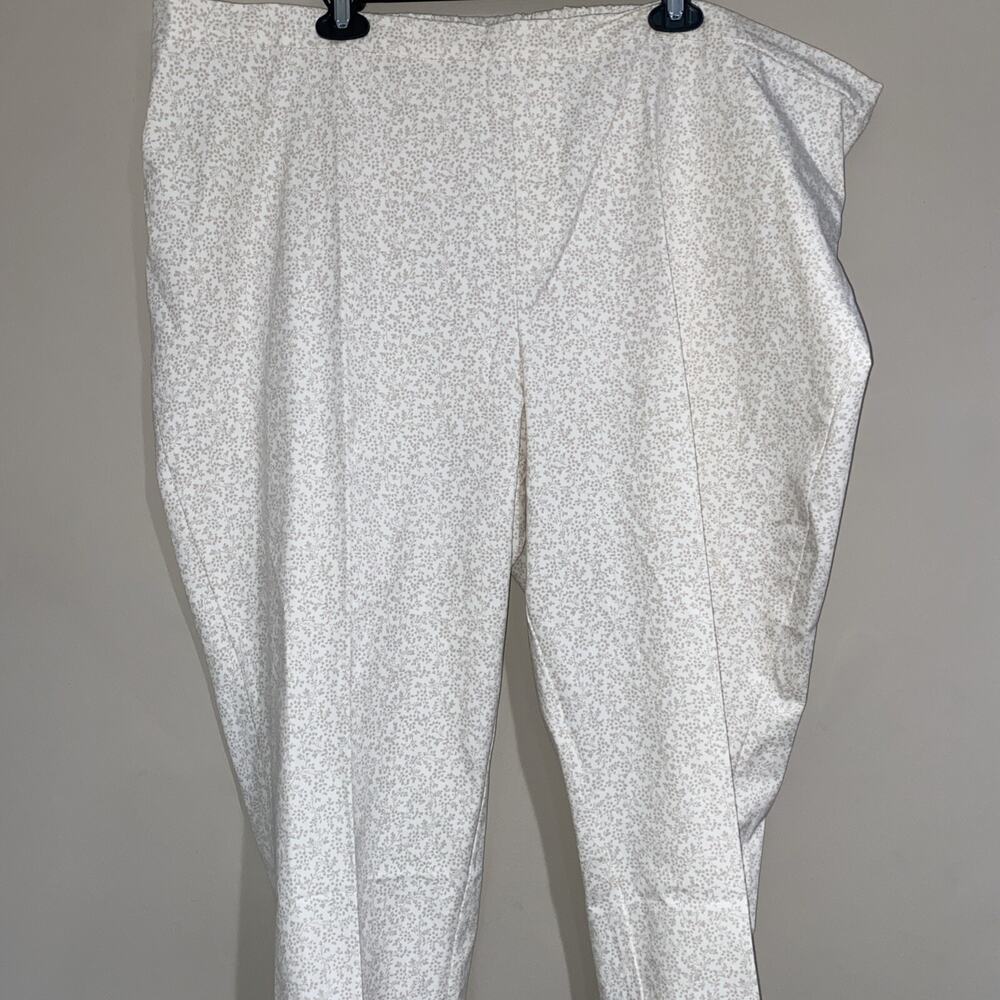 Isaac Mizrahi Live White & Beige Floral Printed Straight Leg Pull On Pants Sz 28